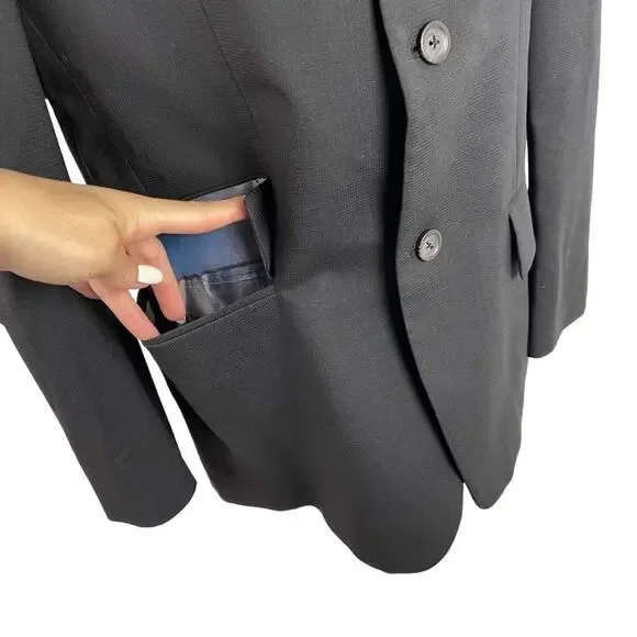 Oscar de La Renta Single Breasted 100% Wool Black Men's Suit Jacket Size 40S